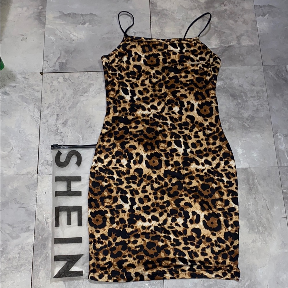 SHEIN Leopard Print Dress - Brown and Black Xs size women brand new